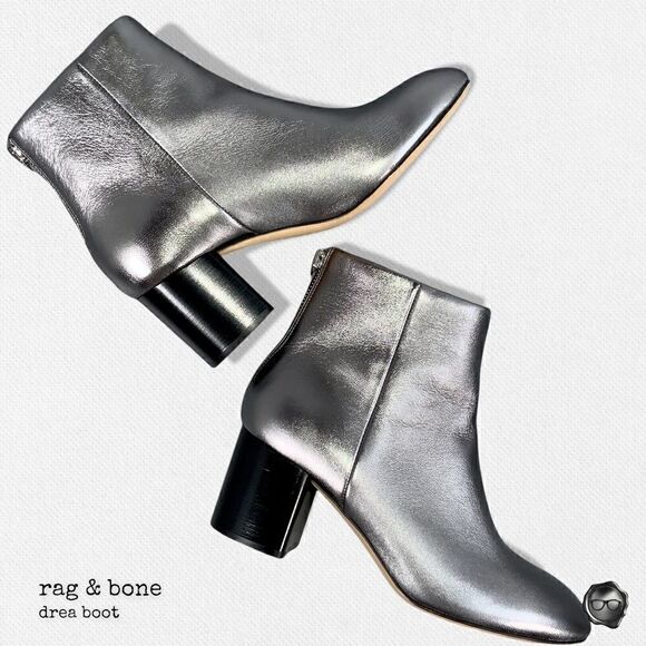 RAG & BONE DREA METALLIC NAPPA LEATHER ANKLE BOOT IN GUNMETAL NIB - Picture 3 of 15